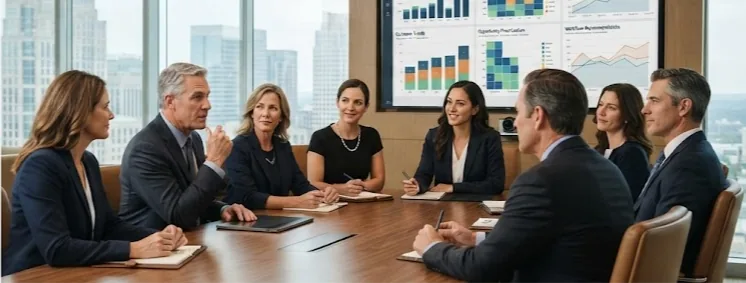 Healthcare leadership team reviewing AI and commercial analytics priorities